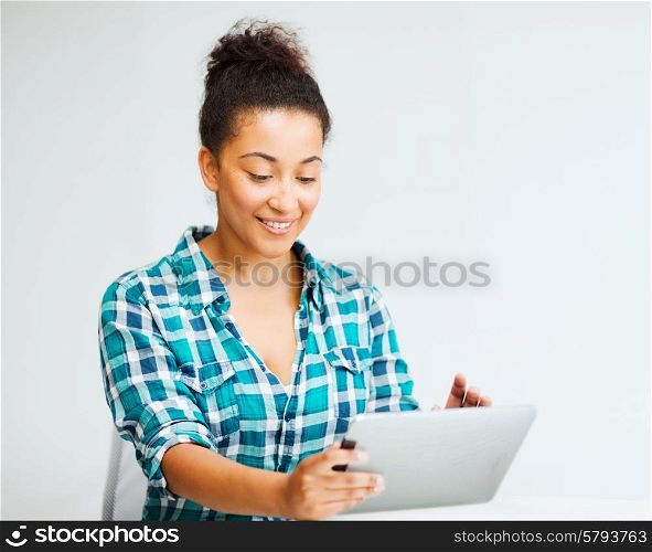 education concept - student girl with tablet pc
