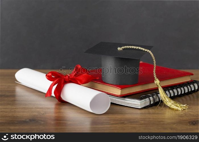 education day arrangement with graduation cap. High resolution photo. education day arrangement with graduation cap. High quality photo