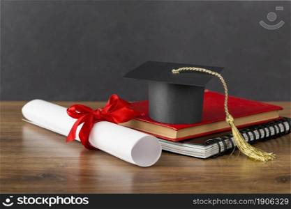 education day arrangement with graduation cap. High resolution photo. education day arrangement with graduation cap. High quality photo