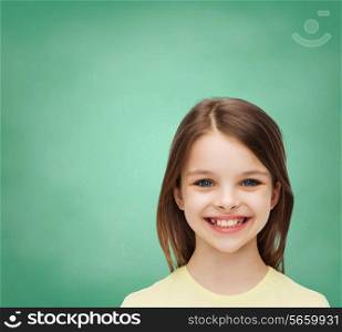 education, happiness and people concept - smiling little girl over white background