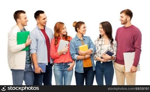 education, high school and people concept - group of smiling students talking over white background. group of smiling students talking