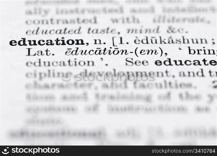 Education in English Dictionary. Shallow dof focus on education in English dictionary.