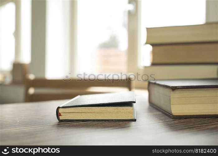 Education learning concept with opening book or textbook at home in office room, stack piles of literature text academic archive on reading desk and aisle of bookshelves in school study class room background interior student. Education learning concept with opening book or textbook at home in office room, stack piles of literature text academic archive on reading desk and aisle of bookshelves in school study class room background interior