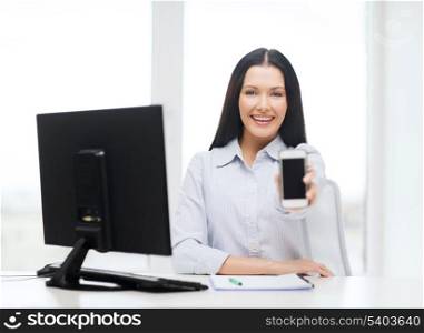 education, school, business, communication and technology concept - smiling businesswoman or student with computer and smartphone