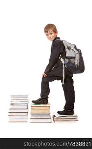 Education success graph - successful schoolboy isolated on white background. Back to school