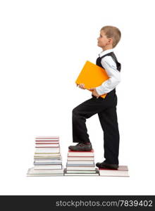 Education success graph - successful schoolboy isolated on white background. Back to school