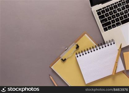 Education supplies and office stationary at table background texture. Business or school concept idea