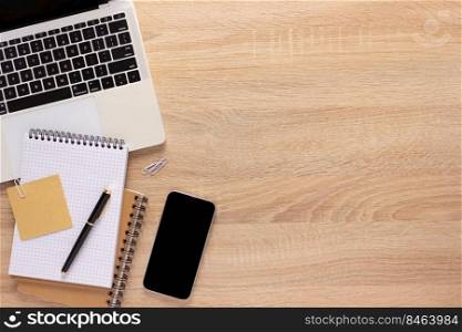 Education supplies and office stationary at table background texture. Business or school concept idea
