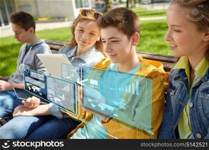 education, technology and people concept - group of happy teenage students with tablet pc computers at school yard. group of students with tablet pc at school yard