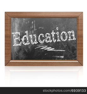 Education text written on blackboard, 3D rendering. Blank blackboard