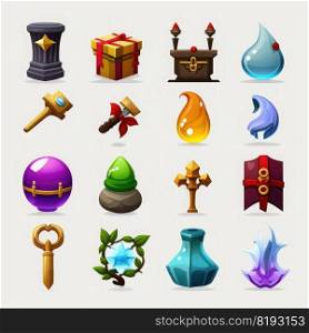 effect rpg 2d game icons ai generated. gem gui, element symbol, light item effect rpg 2d game icons illustration. effect rpg 2d game icons ai generated