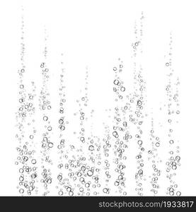 Effervescent drink. Underwater black fizzing air bubbles on white background. Fizzy sparkles in water, sea, aquarium, ocean. Fizz. Undersea vector texture.