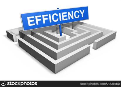 Efficiency business concept with a labyrinth and a blue goal sign, 3d rendering isolated on white background.