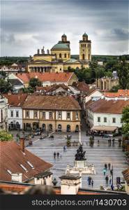EGER, HUNGARY - JULY 17, 2016: The Cathedral Basilica of St. John the Apostle or more formally Metropolitan Cathedral John the Apostle and Evangelist, St. Michael and the Immaculate Conception. Eger. Hungary