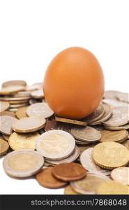 egg lying on coins