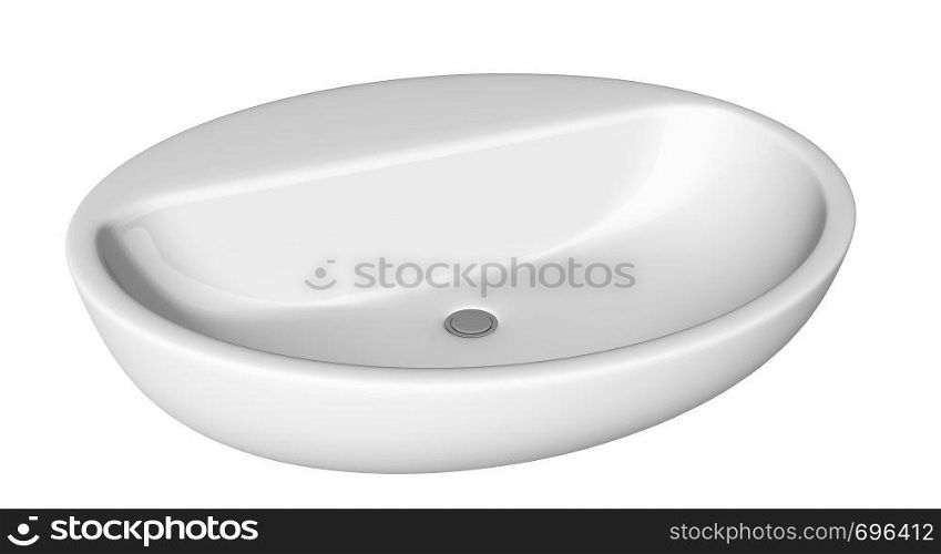 Egg-shapped and shallow washbasin or sink, isolated against a white background.