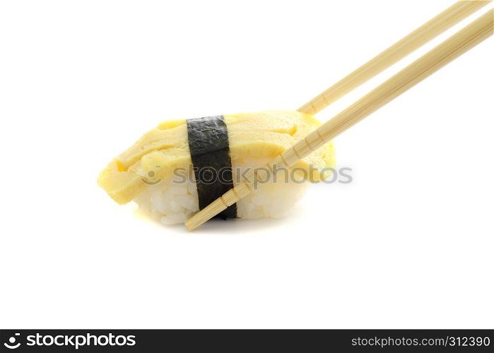 egg sushi isolated in white background