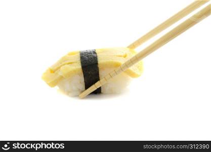 egg sushi isolated in white background