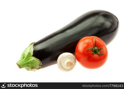 eggplant, mushrooms and tomatoes isolated on white