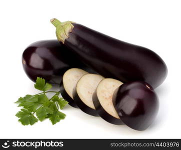 eggplant or aubergine and parsley leaf on white background