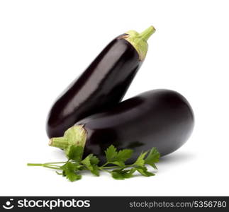 eggplant or aubergine and parsley leaf on white background