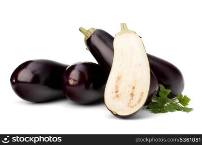 eggplant or aubergine and parsley leaf on white background