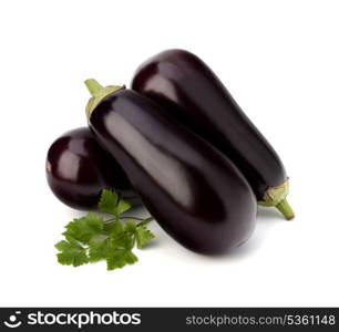 eggplant or aubergine and parsley leaf on white background