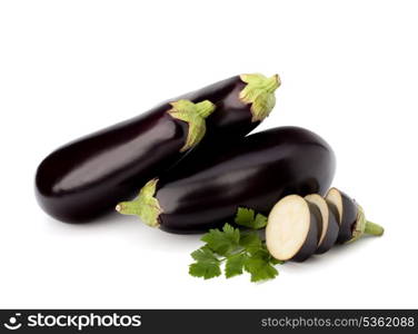 eggplant or aubergine and parsley leaf on white background