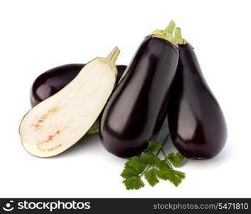 eggplant or aubergine and parsley leaf on white background