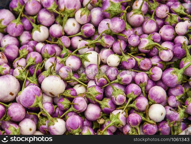 Eggplant purple background in the vegetable market / Thai eggplant asia