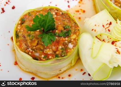 Eggplant salad served in plate