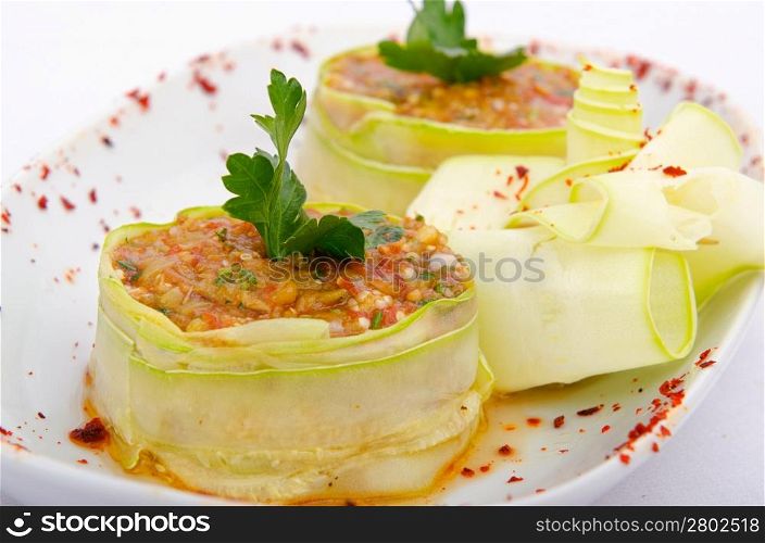 Eggplant salad served in plate