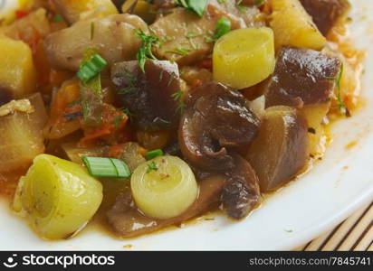 eggplant stewed with mushroom , French saute .