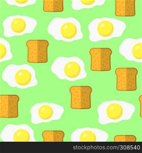 Eggs and Bread Seamless Pattern Isolated on Green Background. Eggs and Bread Seamless Pattern on Green Background