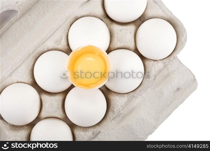 Eggs closeup with one egg is broken