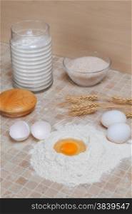 eggs, flour and ears on the table