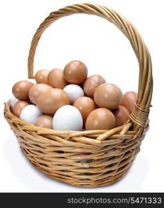 Eggs in basket on white background