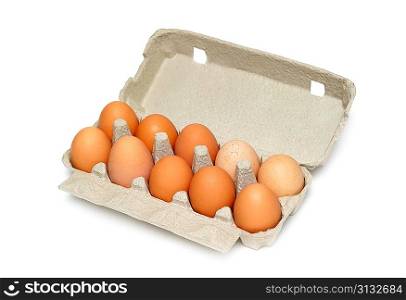 Eggs in the box isolated on white