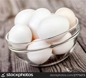 Eggs on a wooden table