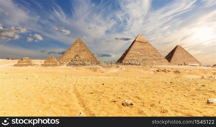 Egypt, famous Pyramids of Giza, desert view.