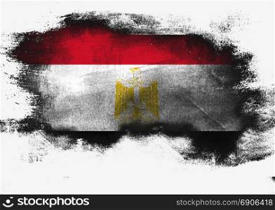Egypt flag painted with brush on white background, 3D rendering. Brown wooden texture.