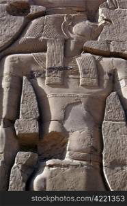 Egyptian god Horus on the wall of kom Ombo temple, Egypt