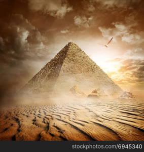 Egyptian pyramid in the desert near Giza