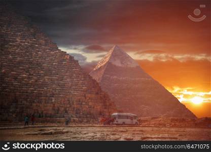 Egyptian pyramids - ancient stone structures near Cairo. Egyptian pyramids