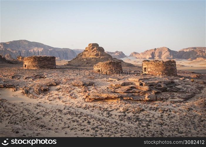 Egyptian tombs in the Sinai desert with blue sky