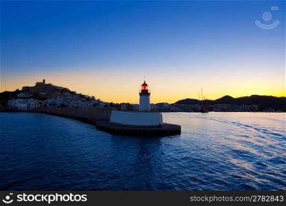 Eibissa Ibiza town sunset from red lighthouse beacon in port