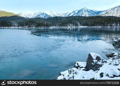 Eibsee lake winter view, Bavaria, Germany.