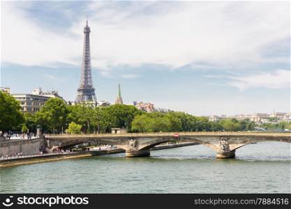 Eiffel Tower along river seine, Paris France