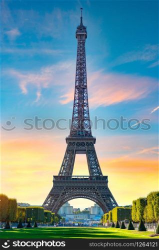 Eiffel Tower and Champs de Mars in Paris. Champs de Mars
