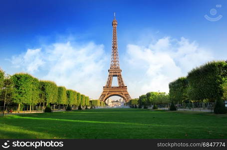 Eiffel Tower and Champs de Mars in Paris, France